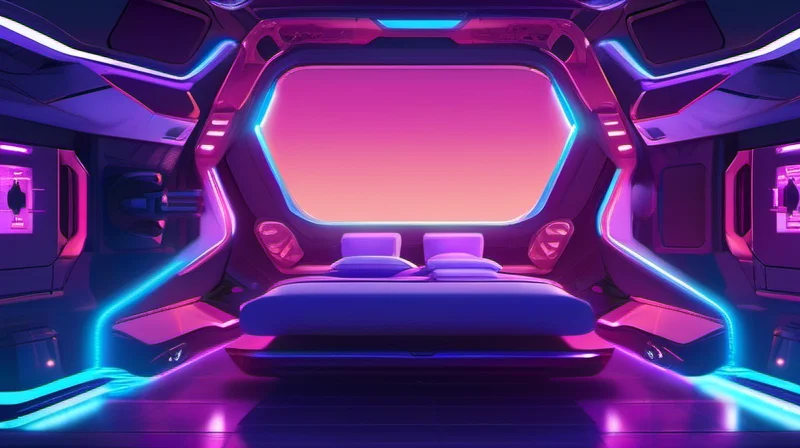 Mit SDXL generiertes Sci-Fi Concept Art – futuristisches Raumschiff-Interieur mit Neonlicht